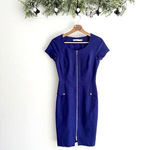 Karen Millen Cobalt Blue Fully Lined Thick Cotton Full Zip Dress Size US 4 M7078
